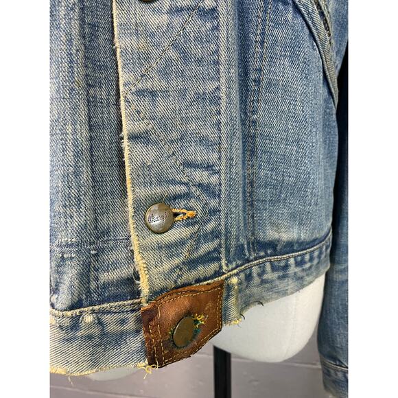Vtg 1970s Wrangler Beaded Native American Med Wash Denim Jacket Honest Wear - Picture 5 of 16